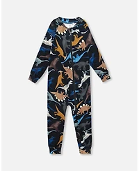 Deux par Baby Boy One-Piece Thermal Underwear Black Dinosaur Print
