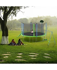 Streamdale Furniture 14FT Trampoline with Slide Swings Basketball Hoop & Net