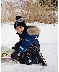 Deux par Boy Lined Knit Winter Hat with Pompom Taupe and Navy - Toddler|Child