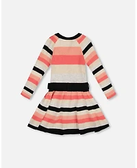 Deux par Big Girls Striped Knit Dress Beige Black and Pink