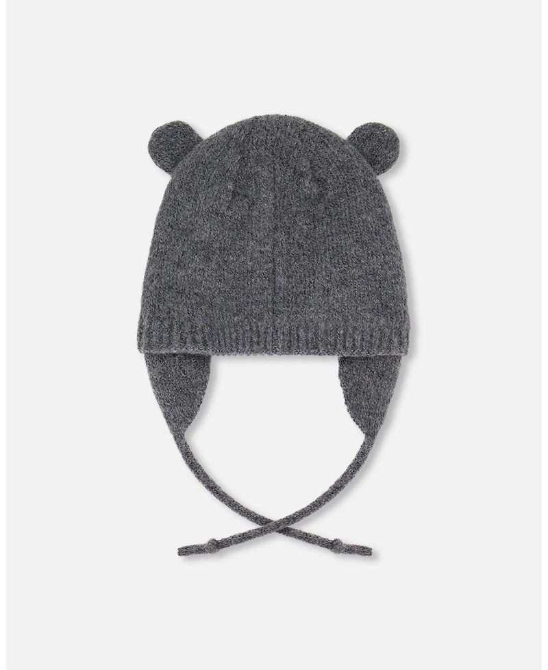 Deux par Baby Boy Lined Knit Hat with Ears Gray 