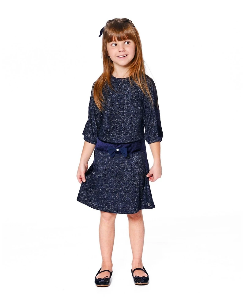 Deux par Girl 3/4 Sleeve Lurex Dress Navy Blue - Toddler|Child