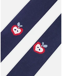 Deux par Girl Knit Tights Navy Blue with Apples - Toddler|Child