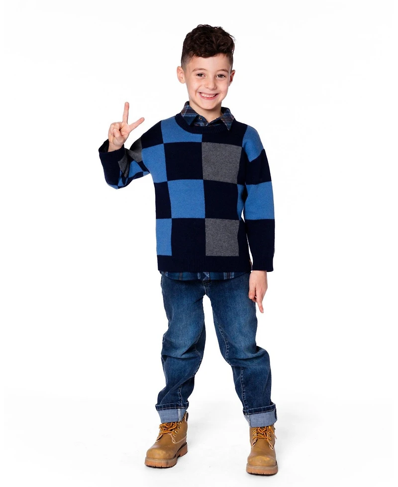 Deux par Boy Knit Sweater Blue Checkered - Toddler|Child