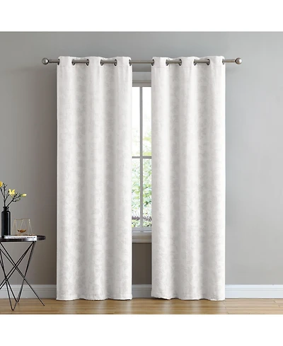 Kate Aurora Chic Living 2 Pack Floral Leaves Embossed Room Darkening Grommet Top Curtain Panels - 84 in. Long Ivory
