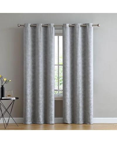 Kate Aurora Chic Living 2 Pack Floral Leaves Embossed Room Darkening Grommet Top Curtain Panels - 84 in. Long Ivory