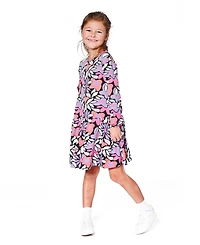 Deux par Girl Jersey Dress Black Retro Flower Print - Child