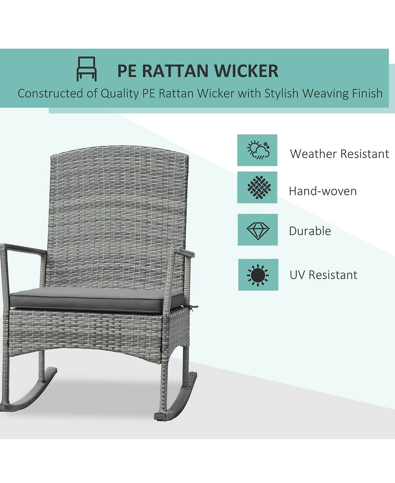 Outsunny 3pc Outdoor Rocking Chair Set, Pe Rat, 2-Tier Wood Table,