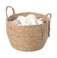 Wickerwise Decorative Round Wicker Woven Rope Storage Blanket Basket with Braided Handles
