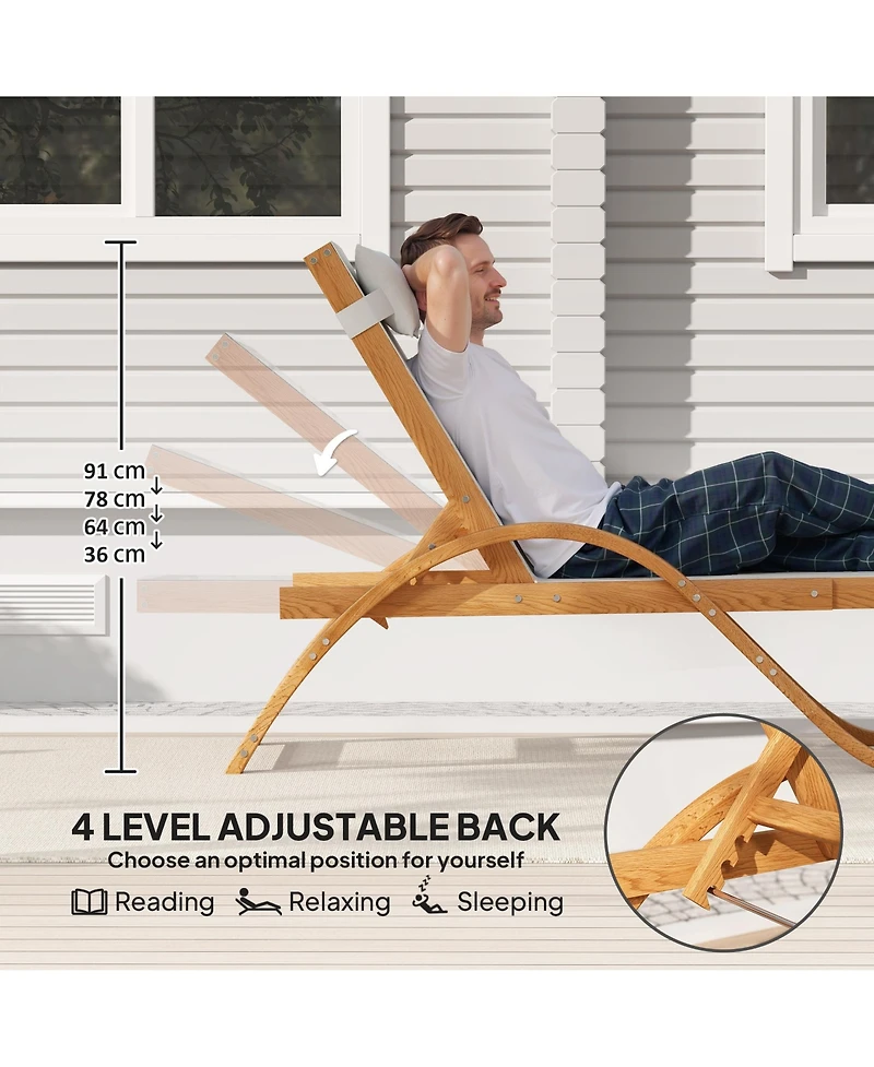 Outsunny Larch Wood Lounge Chair, 4-Level Adjustable ning