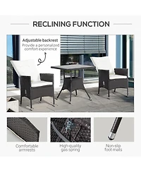 Outsunny 3pc Patio Furniture, Wicker Reclining Chairs & Table,