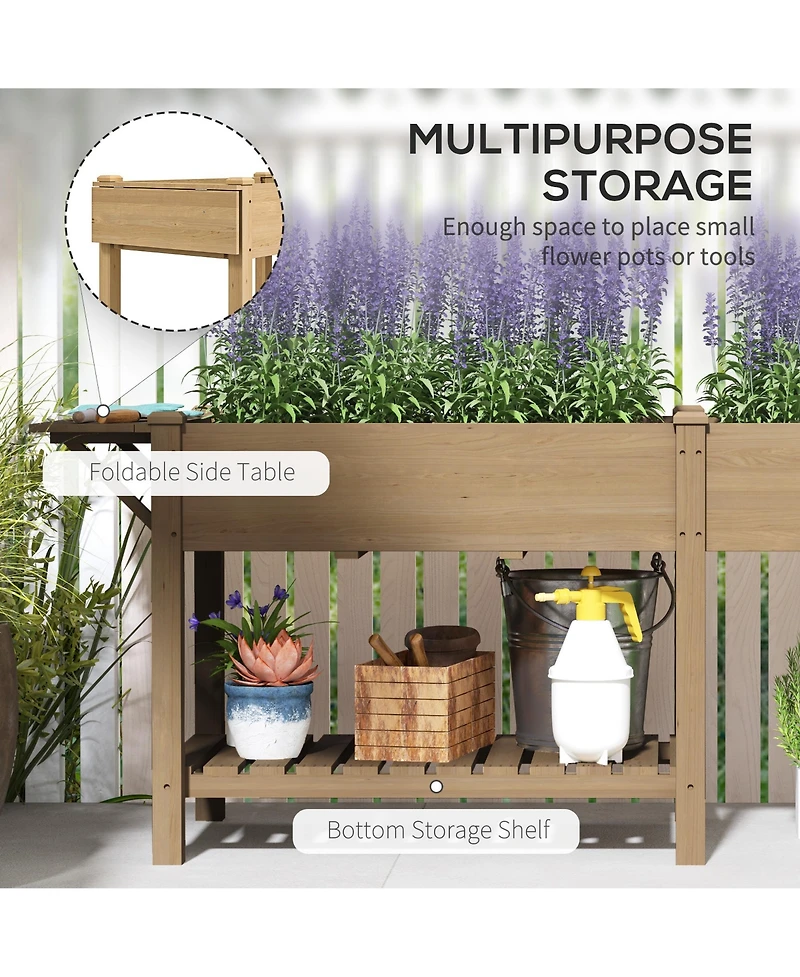 Outsunny Raised Garden Bed, Wood Planter with Liners,