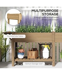 Outsunny Raised Garden Bed, Wood Planter with Liners,