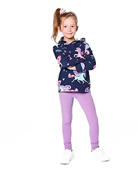 Deux par Girl Pullover Fleece Hoodie Navy Unicorn Print