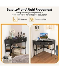 Mecale Space Saving Corner Computer Desk with 2 Large Drawers