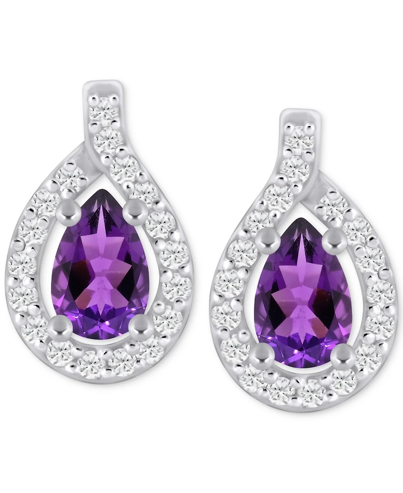 Amethyst (3/4 ct. t.w.) & Diamond (1/4 Halo Stud Earrings 10k White Gold (Also Available Additional Gemstones)
