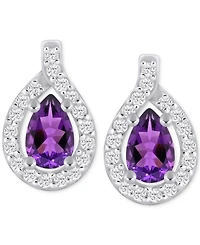 Amethyst (3/4 ct. t.w.) & Diamond (1/4 Halo Stud Earrings 10k White Gold (Also Available Additional Gemstones)