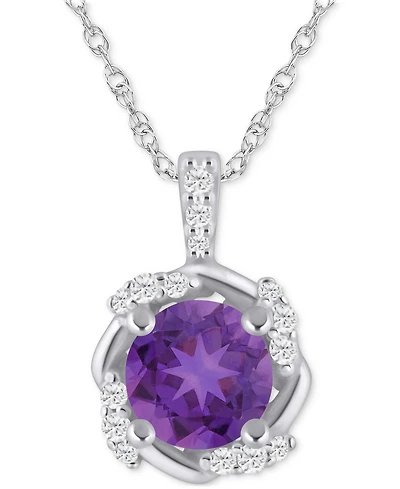 Macy's Amethyst (3/4 ct. t.w.) & Diamond (1/10 ct. t.w.) Curved Frame 18" Pendant Necklace in Sterling Silver