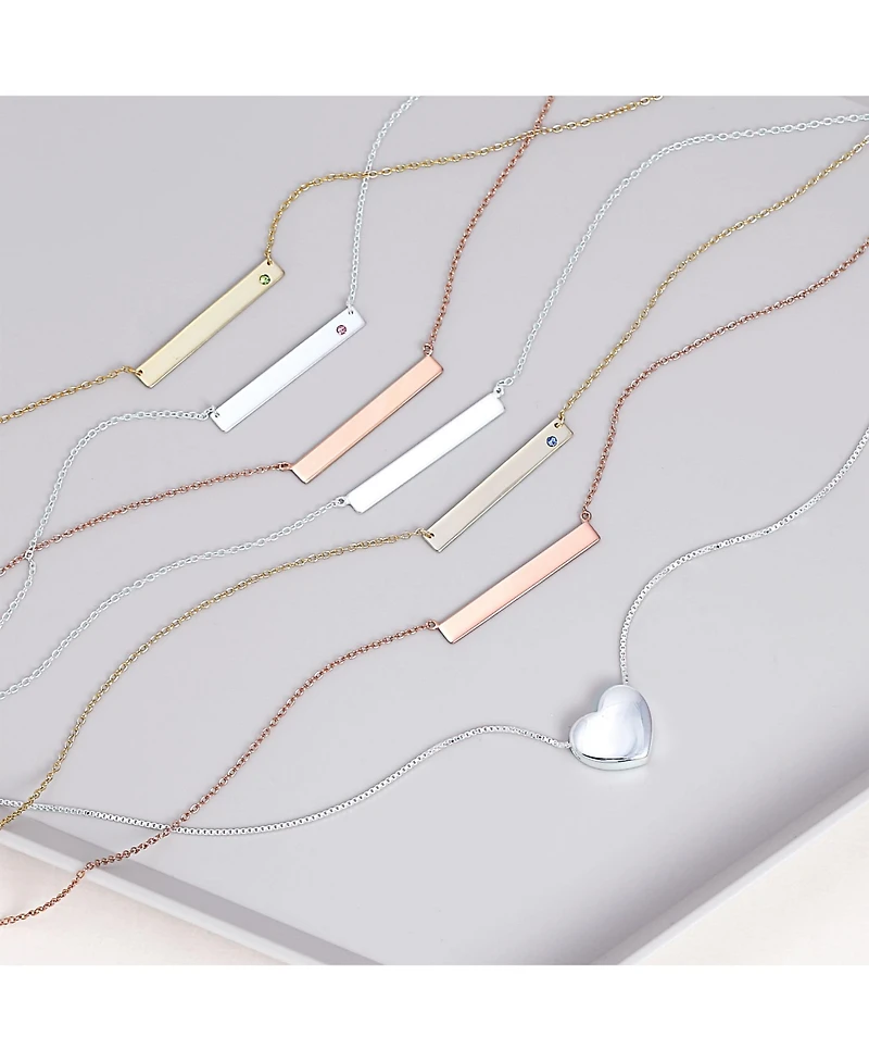 Bling Jewelry Horizontal Sideway Flat Bar Name Plated Pendant Necklace Gold Plated Sterling Silver With Crystal