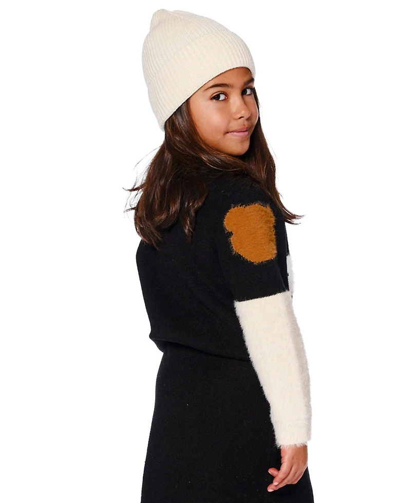Deux par Girl Knitted Sweater Black with Bear Intarsia