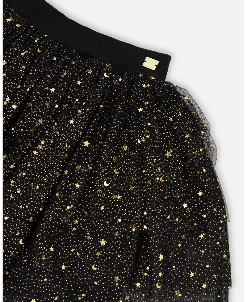 Deux par Girl Multi Layer Glittering Mesh Skirt Black - Child