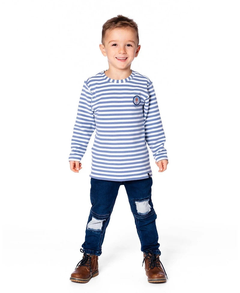 Deux par Boy Super Soft Long Sleeve Striped Jersey T-Shirt Light Blue