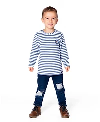 Deux par Boy Super Soft Long Sleeve Striped Jersey T-Shirt Light Blue