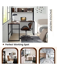 Mecale Industrial L-Shaped Desk Bookshelf 55 Inch Corner Computer Gaming Table