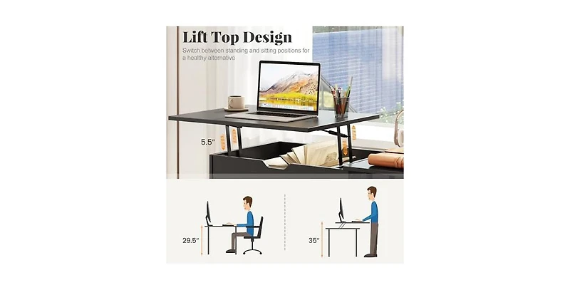 Mecale Space Saving Computer Desk with Hidden Compartment and Open Storage Shelves