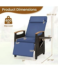 Gymax 2PCS Patio Rattan Lounge Chair Pe Wicker Recliner w/ Adjustable Backrest & Footrest