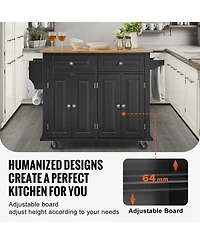 Slickblue Mobile Kitchen Cart with Solid Wood Top, Storage Cabinet, Spice and Towel Rack