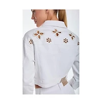 The Noli Shop Women's Kaia Pearl Jean Jacket - White