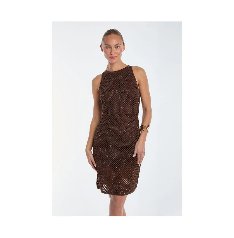 The Noli Shop Womens Seraphina Sequin Crochet Dress - Espresso
