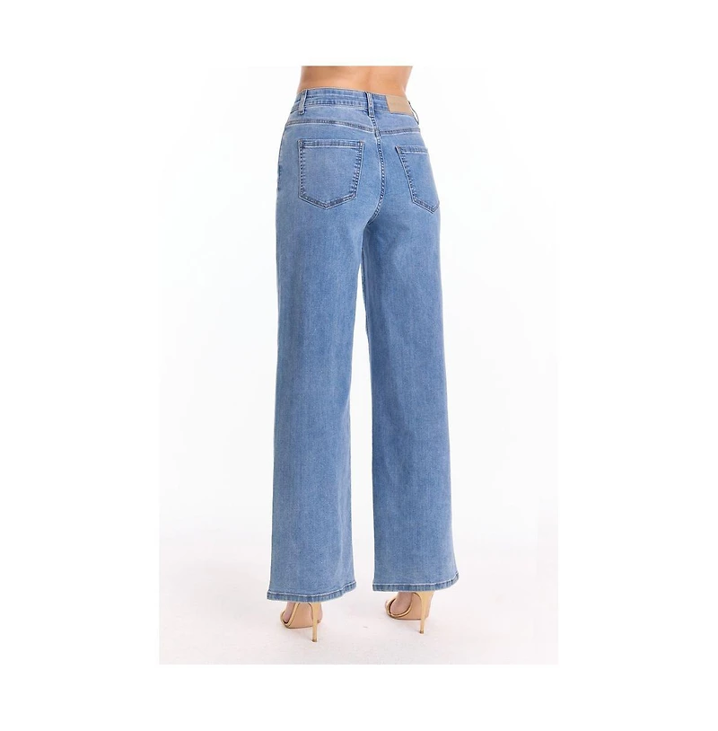 The Noli Shop Womens Dahlia High Rise Relaxed Jean - Medium Blue