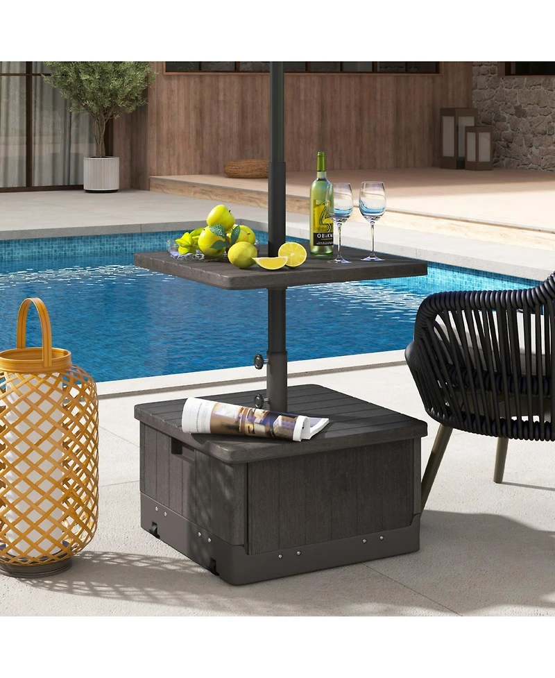 Gymax Patio 175lbs Fillable Umbrella Base w/ Table Tray Wheeled 3-in-1 Stand Outdoor
