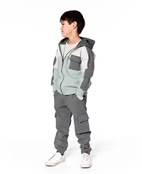 Deux par Little Boys Fleece Sweatpants with Cargo Pockets Gray Green - Toddler|Child