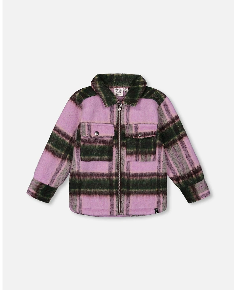 Deux par Toddler Girls Zipped Plaid Overshirt Mauve and Green - Toddler|Child