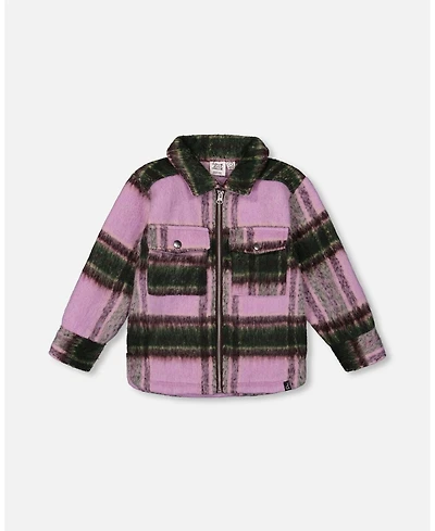 Deux par Toddler Girls Zipped Plaid Overshirt Mauve and Green - Toddler|Child