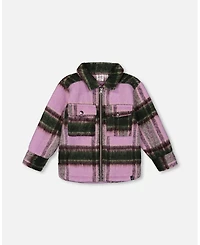 Deux par Toddler Girls Zipped Plaid Overshirt Mauve and Green - Toddler|Child