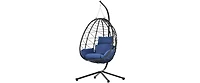37 Inch Wicker Egg Swing Chair with Stand 350LB Capacity and Removable Cushion