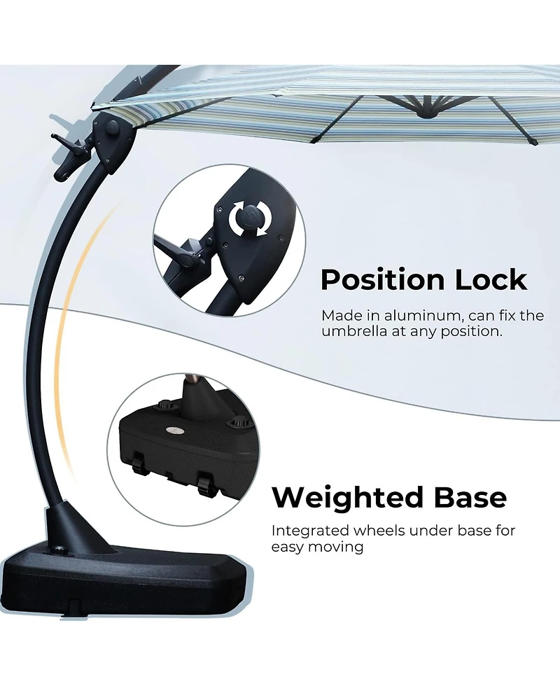Mondawe 113 Sq Ft Cantilever Umbrella W/ Aluminum Pole & Uv-Resistant Canopy,Adjustable Tilt Crank