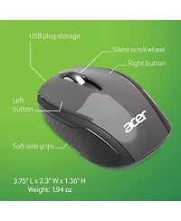 Acer Rf Wireless Mouse (Gray/Black) | Works with Chromebook | Usb Plug and Play for Right/Left Handed Users