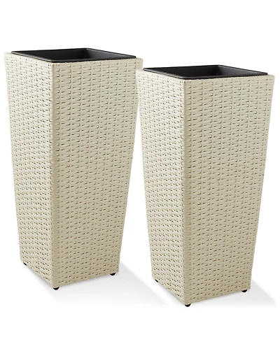 Casafield (Set of 2) All-Weather Outdoor Planters with Liners - White, Tall Tapered Plant Boxes with Flower Pots for Front Porch, Patio, Garden