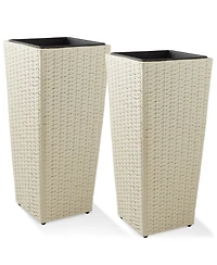 Casafield (Set of 2) All-Weather Outdoor Planters with Liners - White, Tall Tapered Plant Boxes with Flower Pots for Front Porch, Patio, Garden