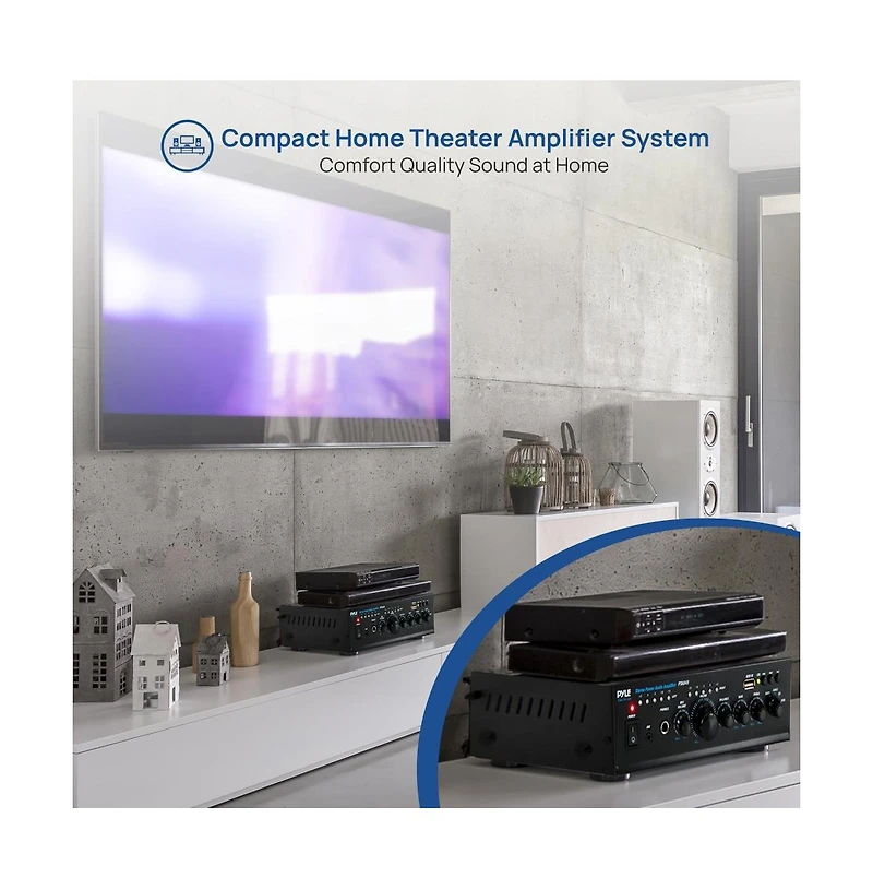 Pyle Stereo Power Amplifier - Compact Audio Amp with MP3/Usb Reader (2 x 120 Watt)