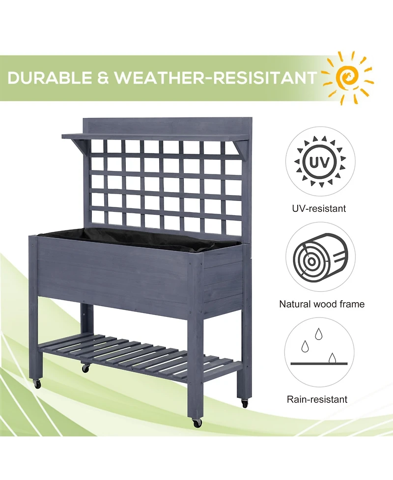 Outsunny 41" Raised Garden Bed with Wheels, Trellis & Storage Shelves,