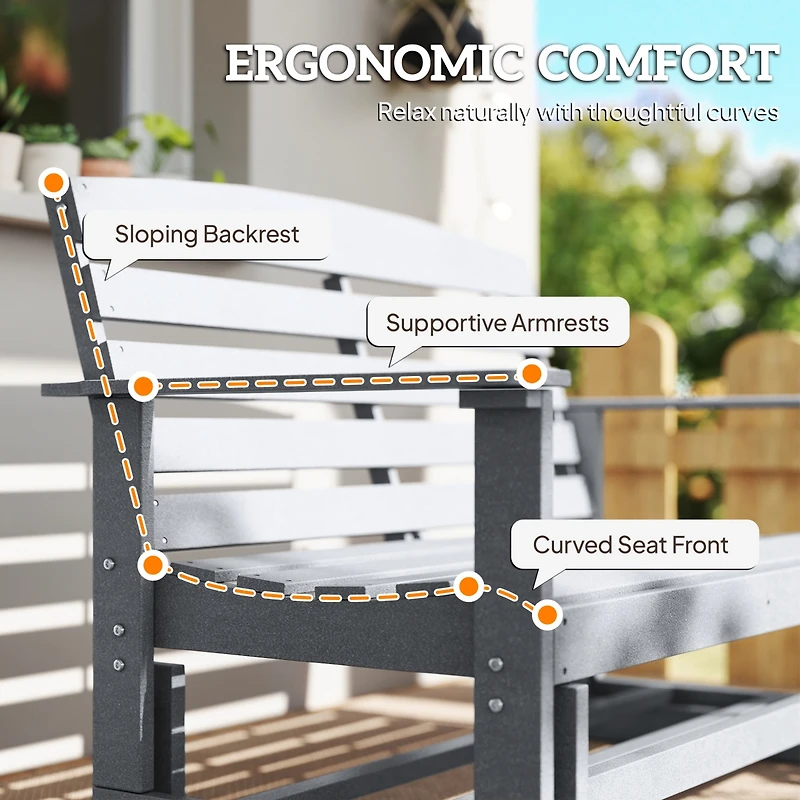 Outsunny Patio Glider Bench w/ Hdpe Slatted Double Rocking Chair,
