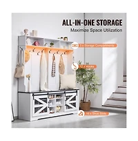 Led Hall Tree Bench with Shoe Storage, 12 Hooks, Shelves, and Seating for Entryway
