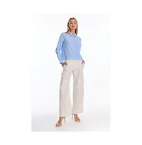 The Noli Shop Women's Josefina Crystal Button Up - Blue Stripe