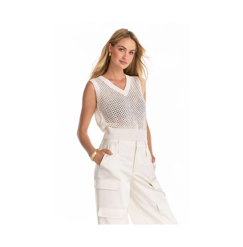 The Noli Shop Women's Addison Sequin Crochet Top - Pearl